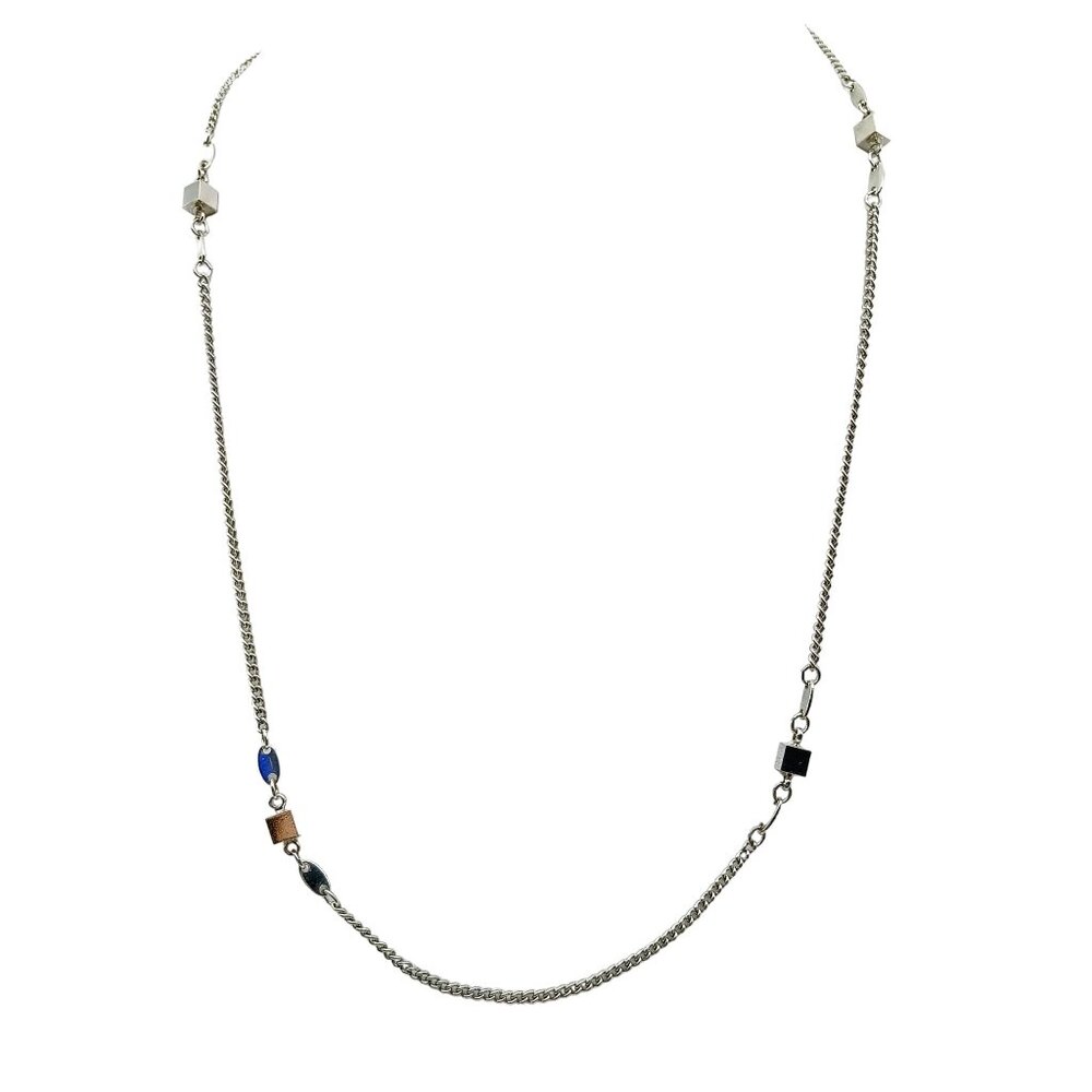 Celebrity NY Silver Tone Chain Necklace with Cube Bead Stations
